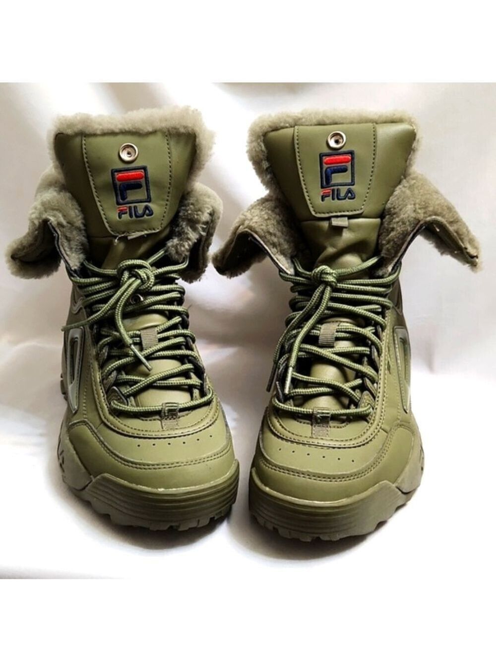 Fila Disruptor Shearling Olive Green Lace-up Winter Boots (w size 8)